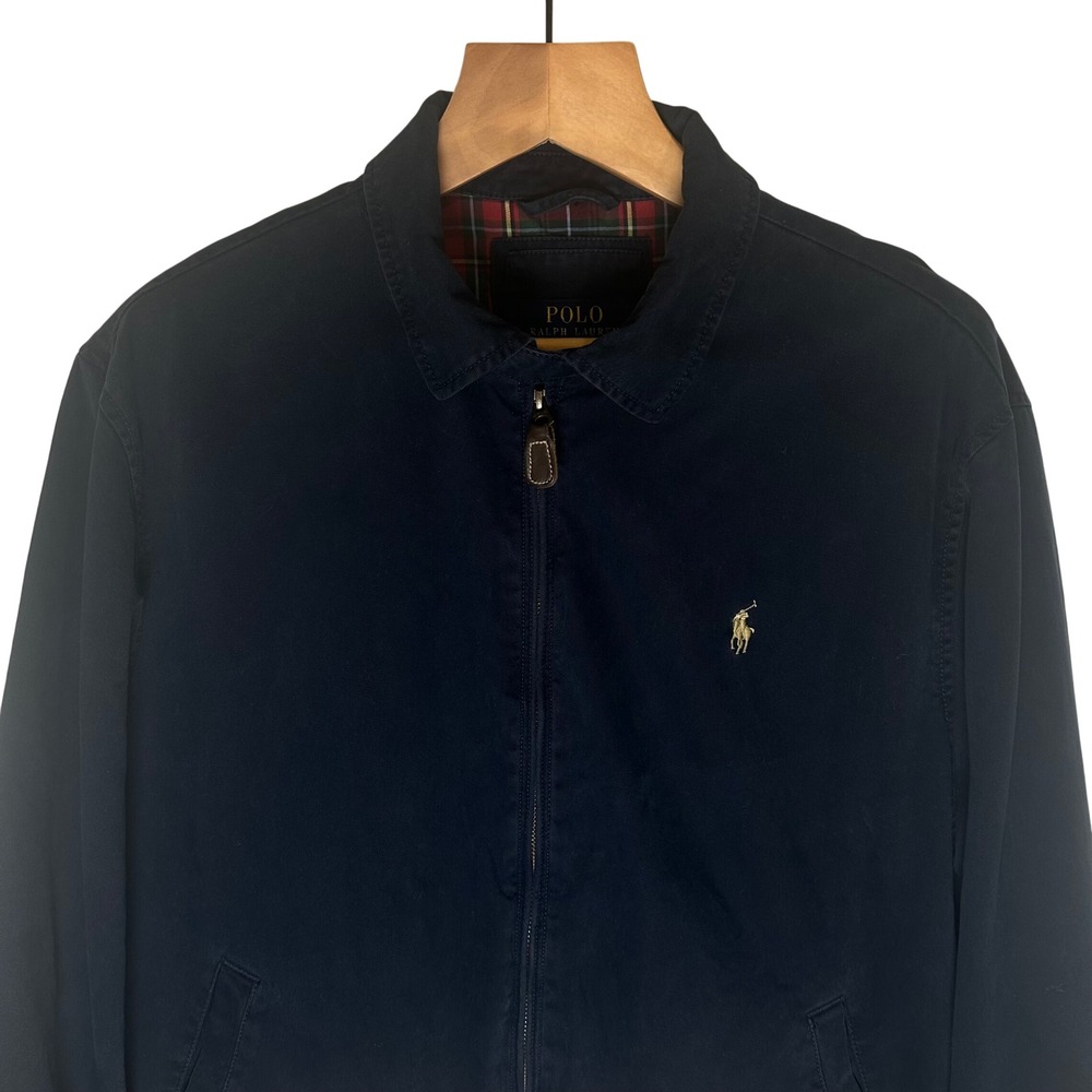 Polo Ralph Lauren Mens XL Navy Blue Harrington Jacket Plaid Lining Cotton Twill - Picture 2 of 9